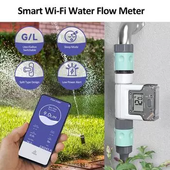 Расходомер воды Wi-Fi для садового шланга Интеллектуальный счетчик воды с 4 режимами расхода Отслеживание расхода в реальном времени разноцветный