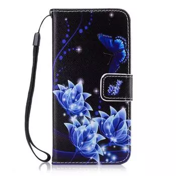 Раскладной чехол для телефона из искусственной кожи с цветочным принтом и отделениями для карт для iPhone 13 Pro Max 7 8 Samsung S22 Huawei P40 Xiaomi Redmi Note 11 iPhone 7 Plus/ 8 Plus синий