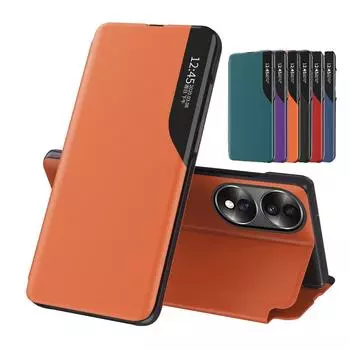 Раскладной чехол для телефона Smart View для Honor 200 Pro 90 Lite Smart 5G, защитный чехол для книги, складная роскошная подставка, красочный держатель For Honor 90 Smart чёрный