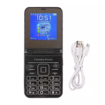 Раскладной телефон 2G 2.6 дюйма, мобильный телефон для пожилых людей, 2 экрана, 1.3 МП, 4 SIM-карты, режим ожидания, большие кнопки, большие цифры, громкий звук золотистый