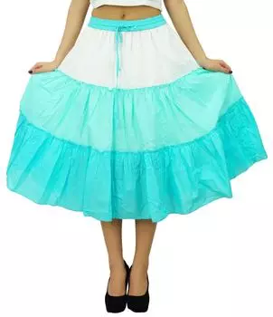 Расклешенная хлопковая летняя юбка в стиле бохо Bimba с эластичной талией и оборками до середины икры 10 персиковый