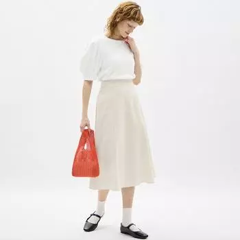 Расклешенная юбка-миди GU by Uniqlo из смесового льна + EC, короткая длина 78,0 82,0 см