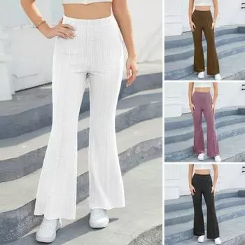 Расклешенные брюки, эластичные однотонные узкие брюки с высокой талией, однотонные повседневные брюки, уличная одежда 2XL чёрный