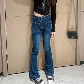 Расклешенные брюки для девочек, эластичные брюки с высокой талией 11