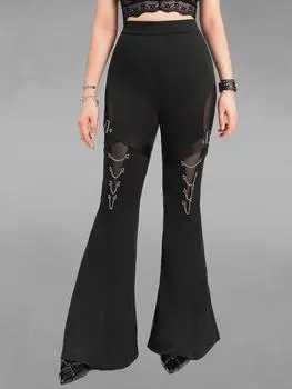 Расклешенные брюки Rosegal Gothic Mesh Panel с пряжкой-цепочкой L чёрный