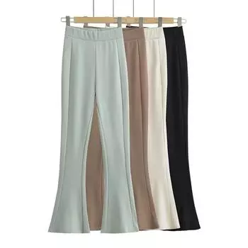 Расклешенные брюки с эластичным поясом, элегантные облегающие тонкие брюки-клеш, женские брюки y2k, спортивный костюм, спортивные штаны S светло-зеленый