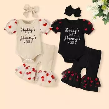 Расклешенные брюки в сетку Love для маленьких девочек с буквенным принтом, комплект из трех предметов L/90