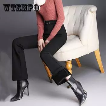 Расклешенные брюки женские брюки осень-зима с высокой талией, черные широкие женские брюки XXXXL чёрный