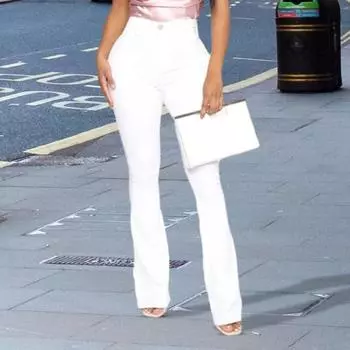 Расклешенные джинсы для женщин, эластичные брюки-клеш, утягивающие джинсы с высокой талией и карманами M белый