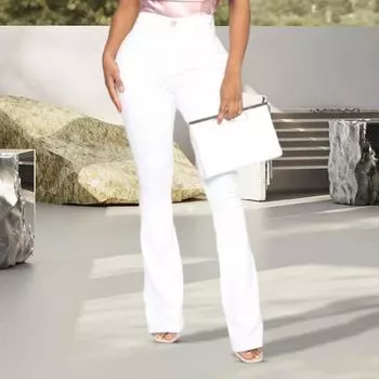 Расклешенные джинсы для женщин, эластичные брюки-клеш, джинсовые брюки с высокой талией, утягивающие M белый