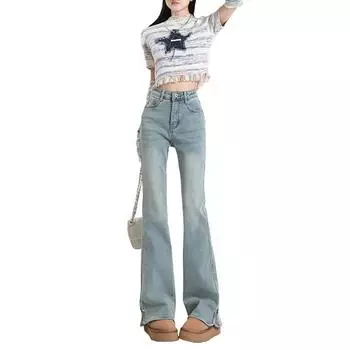 Расклешенные джинсы в стиле ретро для женщин, новый весенний стиль, облегающие и утягивающие брюки-подкова XS синий