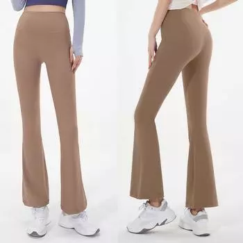 Расклешенные леггинсы для йоги, женские брюки с высокой талией и широкими штанинами, спортивные черные спортивные колготки для бега, фитнес-брюки, полная длина S золотой