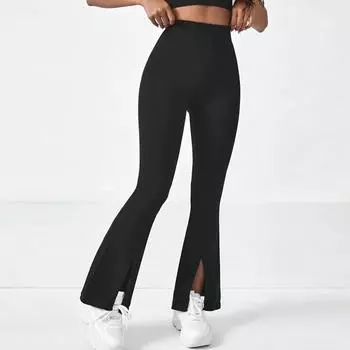 Расклешенные леггинсы женские с высокой талией, быстросохнущие спортивные брюки, широкие брюки, брюки для тренировок, бег, йога, пилатес, узкие леггинсы в тренажерном зале, большие размеры XS чёрный