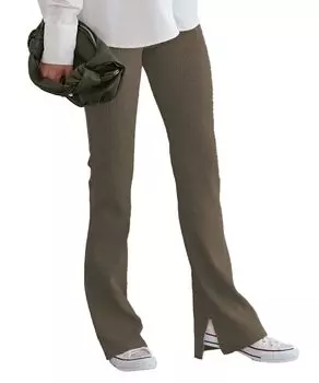 Расклешенные ребристые теплые зимние леггинсы для холодной зимы L Tall Dark Mokhaki [Kobe Lettuce] Брюки на флисовой подкладке, Брюки, Брюки, Женские брюки, Брюки,