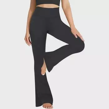 Расклешенные штаны для йоги с высокой талией в европейском и американском стиле — женская спортивная, фитнес- и повседневная одежда L светло-серый