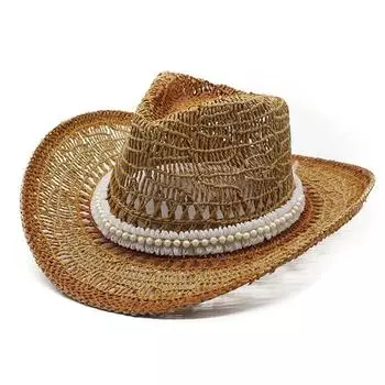 Раскрашенная распылением соломенная шляпа ковбоя, жемчужная шляпа, шляпа ручной работы Maran Western Cowboy Hat, этническая шляпа от солнца M56-58cm хаки