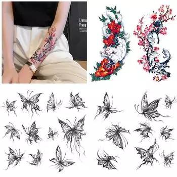 Раскрашенная вручную бабочка простой цветок шип лиса водонепроницаемый одноразовый набор наклеек для татуировки 114*210MM