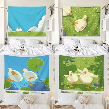 Раскрашенная вручную мультяшная утка, плавающая, подвесная ткань, украшение для дома, гобелен, спальня, гостиная, гобелен 100x75cm