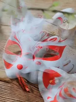 Раскрашенная вручную японская и ветряная детская маска для Хэллоуина, женская маскарадная маска на пол-лица с изображением кошки и демона в виде лисы