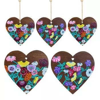 Раскрашенный вручную цветок в форме сердца любви украшение из дерева в форме сердца подвесное украшение ко Дню святого Валентина A
