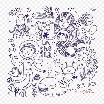 Раскрашенный вручную фон с затенением русалки Маленький русал Термопереносная печать виниловые нашивки наклейки для одежды Аппликации своими руками Моющиеся нашивки