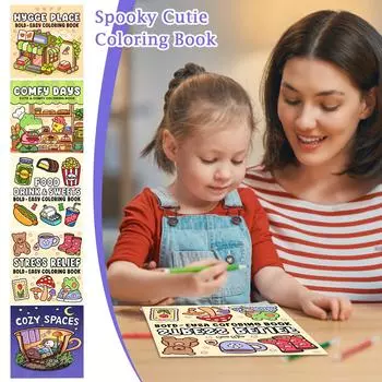 Раскраска для взрослых и подростков с очаровательными жуткими существами в уютных моментах для отдыха One Size