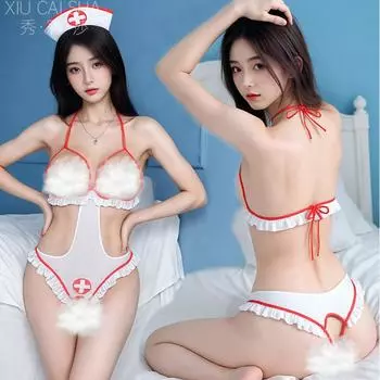 Раскрывающий костюм медсестры: Боди с открытой промежностью Universal Size: Recommended 37.5-62.5 kg