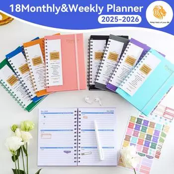 Расписание Книга 2025-26 Полный английский PP Обложка 18 месяцев Боковой переворот Линия Круг Блокнот One Size