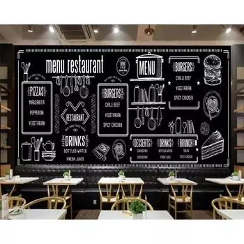 Расписанная вручную доска Еда 3D Обои Бар Кофейня Фон Настенная Живопись 200 cm(W) x 140 cm(H)