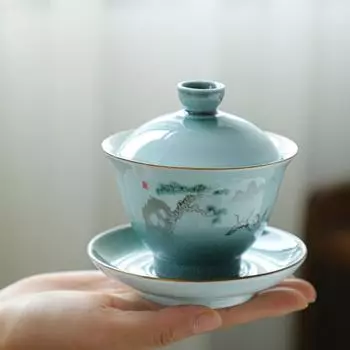 Расписанная вручную гайвань, высококачественная керамическая чаша для заваривания чая, чашка для чая Цзиндэчжэнь с крышкой и блюдцем, супницы для пуэра Гай Вань Шэнь 200ml