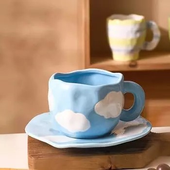 Расписанная вручную керамическая чашка для кофе с цветком, кружка для домашнего офиса с блюдцем, чашка для завтрака, молока, сока, чая, подарочный набор посуды для питья 200-400ml