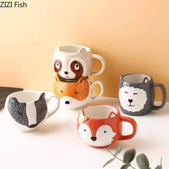 Расписанная вручную керамическая кружка с изображением животных из мультфильмов, креативная чашка для завтрака, овсяного молока, послеобеденного чая, кофейной чашки, домашнего набора для питья, свадебного подарка
