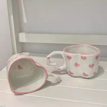Расписанная вручную кружка Love с ручкой в виде сердца, чашка для воды, милая розовая керамическая чашка для кофе ручной работы 201-300ml розовый