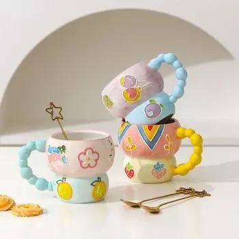 Расписанная вручную рельефная керамическая чашка в форме тыквы, эстетическая ценность, большая емкость для завтрака, милая кружка для овсянки, домашняя питьевая вода, посуда для питья 320ml