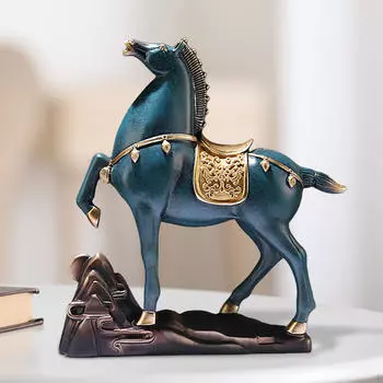 Расписанная вручную скульптура лошади, центральное украшение стола 25x7x26.5см Blue