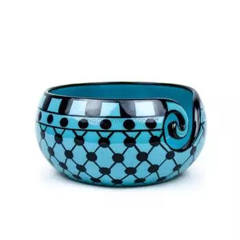 Расписанная вручную великолепная керамическая чаша для хранения клубка пряжи с инновационным отверстием для вытягивания нити | Аксессуары для вязания и крючка (Вниз Синий, Средний)