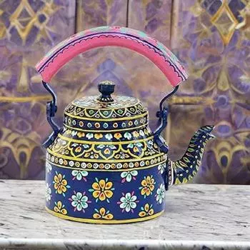 Расписанный вручную алюминиевый чайник для подачи (синий)