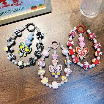 Расписанный вручную бисерный чехол для мобильного телефона с бабочкой, брелок для ключей, студенческая сумка, кулон, аксессуар для мобильного телефона, брелок для ключей