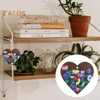 Расписанный вручную цветок, сердце любви, украшение из дерева, подвесное украшение в форме сердца, День святого Валентина, знак любви, сердце, дверная вешалка, подвеска A