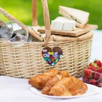 Расписанный вручную цветок, сердце любви, украшение из дерева, подвесное украшение в форме сердца, День святого Валентина, знак любви, сердце, дверная вешалка, подвеска