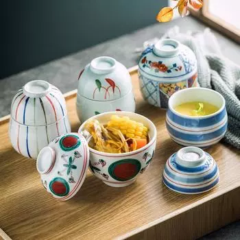 Расписанный вручную горшок для тушения, японская керамика с крышкой, миска в виде птичьего гнезда, горшок для десерта, коммерческий, маленький горшок для тушения, супа, супа