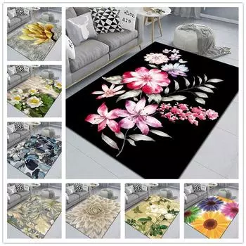 Расписанный вручную ковер с цветочным принтом, моющийся, для гостиной, спальни, коврик для пола, нескользящий, для дивана, журнальных столиков, больших декоративных ковров 40x60cm