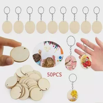 Расписанный вручную круглый брелок-подвеска из древесной щепы своими руками