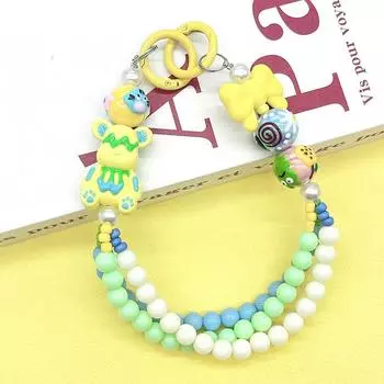 Расписанный вручную медведь бант бисерная цепочка для мобильного телефона анти-потеря телефона шнурок брелок кулон в виде чашки воды цепочка для наушников камеры розовый