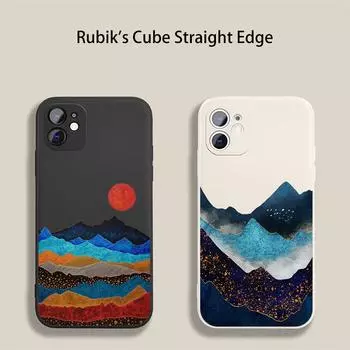 Расписанный вручную пейзаж оригинальный квадратный жидкий силиконовый чехол для телефона iPhone 14 11 12 13 Pro Max Mini X XS XR 7 8 Plus чехол DIY iPhone 12