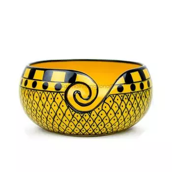 Расписная Великолепная Керамическая Чаша для Хранения Клубков Пряжи с Инновационным Завитком для Раздачи | Аксессуары для Вязания и Крючка (Средний, Карри Желтый)