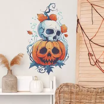 Расписной тыквенный череп, настенные наклейки для спальни, холодильника, декоративные самоклеящиеся 40*60CM/fun-e109
