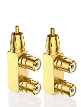 Распределитель EMK RCA, ответвительный адаптер типа L, выход 2, распределительный кабель RCA 1 штекер 2 гнезда, угловой адаптер с позолоченным покрытием, набор из 2 штекерных разъемов 2