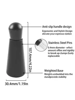 Распределитель мешалок для кофе Leeseph, игольчатый трамбовщик кофейного порошка, аксессуары для бариста, нержавеющая сталь 0,4 мм, пластиковая подставка чёрный