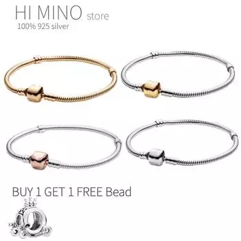 Распродажа 100% 925 стерлингового серебра браслет для женщин подходит оригинальный браслет с подвесками на руку браслет змея классический Diy ювелирные изделия 20cm